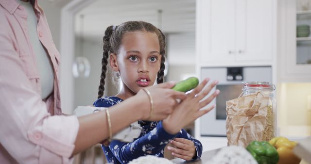 Mother and Daughter Preparing Vegetables in Modern Kitchen - Download Free Stock Images Pikwizard.com