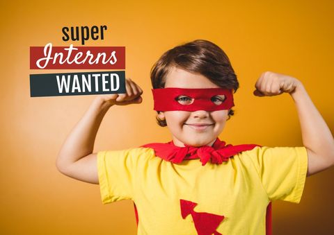 Child dressed as superhero promoting recruitment campaign