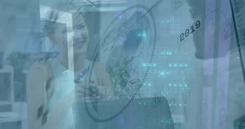 Business Collaboration with Digital Data Overlay in Modern Office