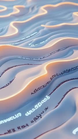 Opening 3D Waves Rippling Diagonally in Cyberspace with Glowing Glyphs Vertical Video