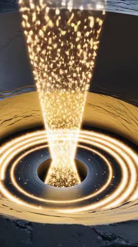 Vertical Video of Golden Sparks Cascading Through Luminous Rings into Cosmic Funnel
