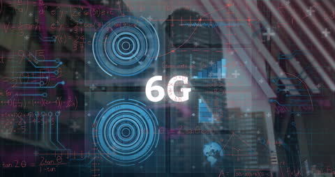 Conceptual 6G Network Overlay on Futuristic Cityscape