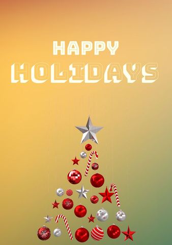 festive christmas tree with ornament decorations and happy holidays text - Download Free Stock Templates Pikwizard.com
