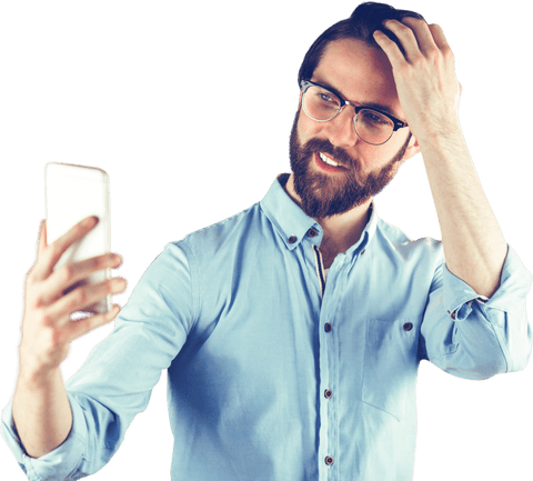cheerful man taking selfie with phone using transparent background - Download Free Stock Videos Pikwizard.com