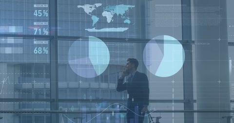 Businessman Analyzing Financial Data in Futuristic Office