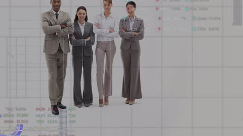 Diverse Business Team Standing with Data Overlay