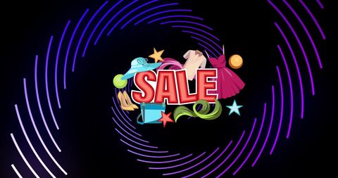 Colorful Shopping Sale Background with Rotating Graphics