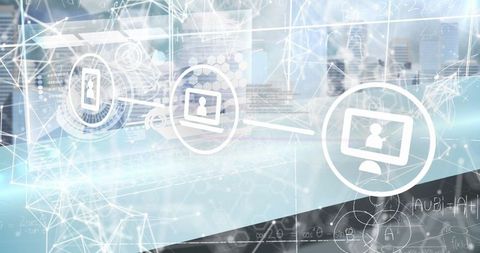 Digital Network Connectivity in Modern Office Illustration