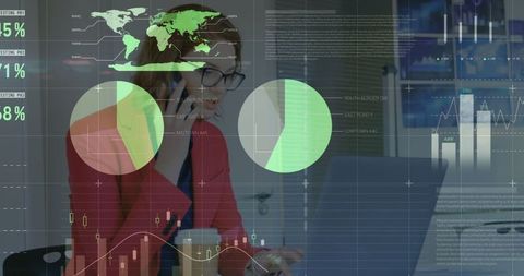 Businesswoman integrating financial data through digital interfaces