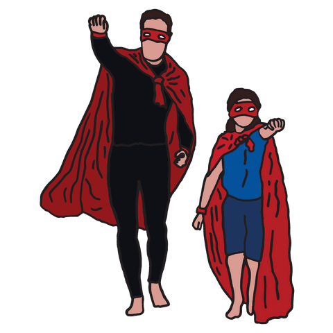 Father daughter superheroes illustration on transparent background