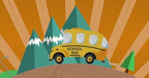 Quirky Cartoon School Bus Heading to Study Adventure
