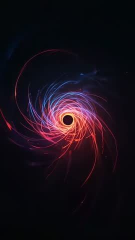 Rotating Neon Vortex Spiraling Toward Dark Core Vertical Motion Loop