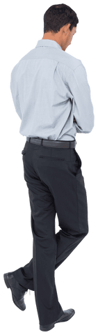 Back View Biracial Businessman Looking Down on Transparent Background