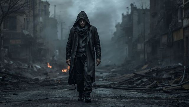 Resilient Survivor Walking Through Urban Destruction