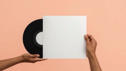 Vanilla Blank Vinyl Record in Hands with Peach Background