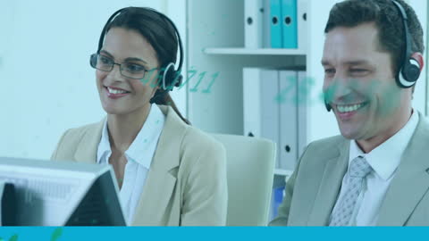 Business Team on Headsets in Modern Office Environment