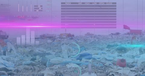 Digital Financial Data Overlay on Landfill Scene