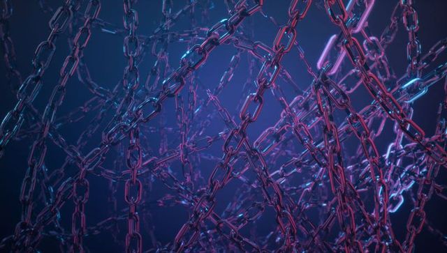 Digital Chains Intertwining in Neon Cosmic Glow