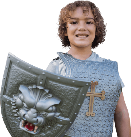 happy boy dressed as fantasy knight with shield transparent background - Download Free Stock Videos Pikwizard.com