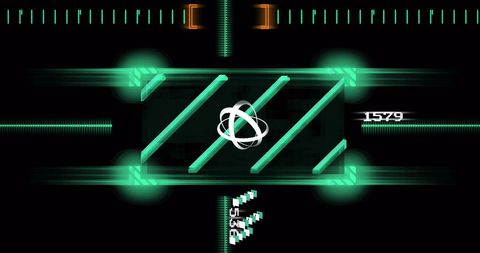 Futuristic data processing interface with neon graphics