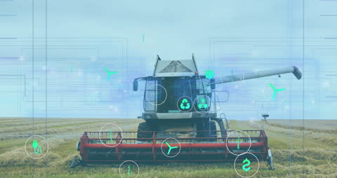 Smart Farming Technology with Harvesting Machine in Field