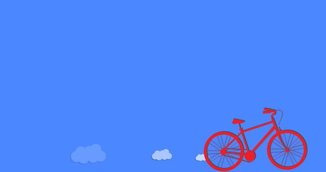 Illustrative image of red bicycle and clouds against blue background, copy space. Vector, abstract, transportation, mobility, awareness, campaign and sustainable concept.