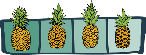 Transparent pineapple illustration in pop art style, framed layout