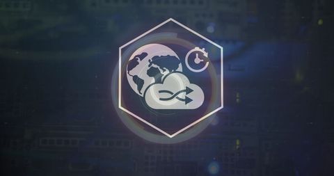Futuristic digital interface with global connectivity icons
