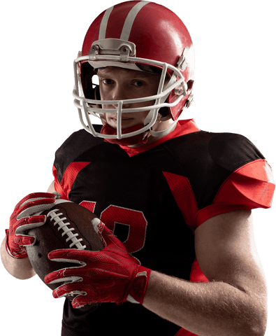 Visually transparent american football athlete focused