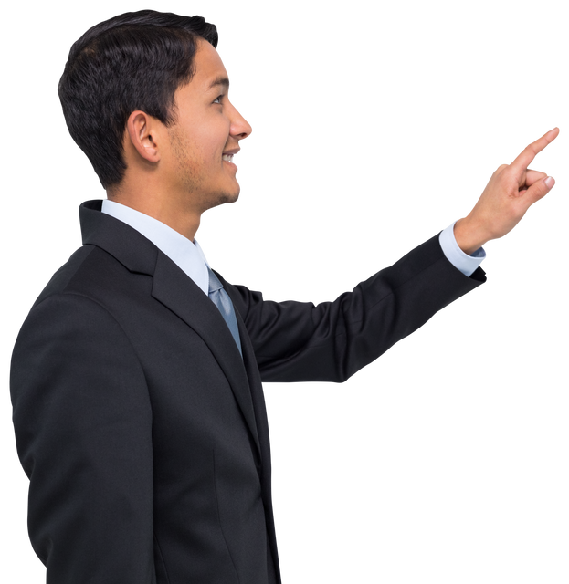 Smiling Biracial Businessman Pointing with Confidence on Transparent Background - Download Free Stock Videos Pikwizard.com