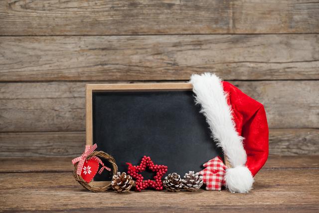 Santa Hat and Christmas Decorations on Chalkboard - Download Free Stock Photos Pikwizard.com