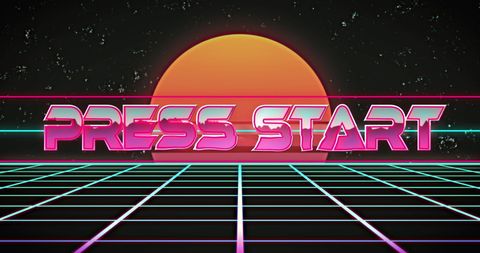 Retro Futuristic Interface with Neon Press Start Text