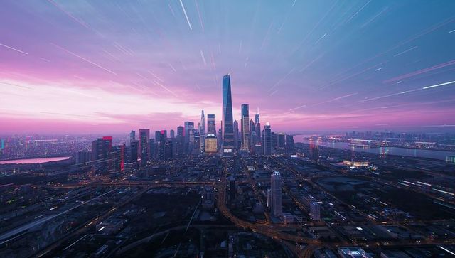 Dynamic twilight skyline of future urban metropolis