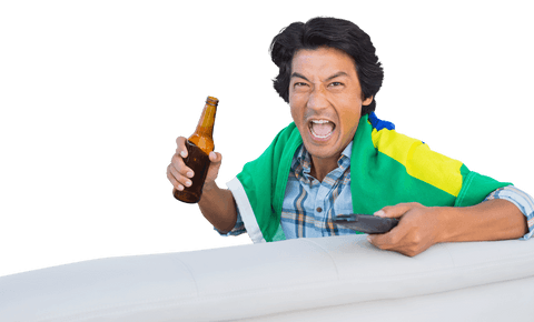 transparent background: fan cheering with beer and remote control - Download Free Stock Videos Pikwizard.com