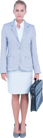 Full length transparent woman with briefcase in professional attire