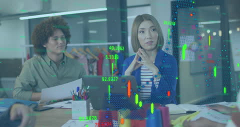 Diverse Business Team Meeting with Digital Data Overlay