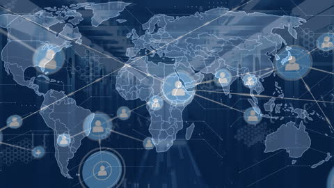 Global Network Connections Over Server Room Background