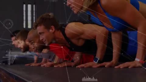 Group Exercising with Digital Biometric Overlay in Gym