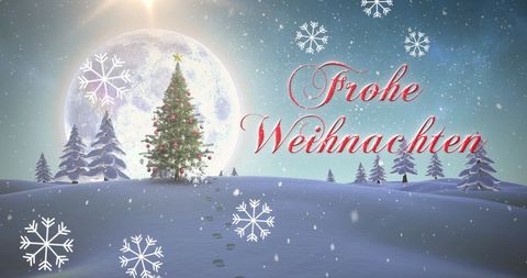 Winter Wonderland Christmas Tree with Frohe Weihnachten Text - Download Free Stock Images Pikwizard.com