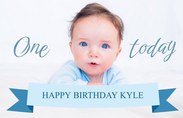 One Year Old Baby Celebrating Birthday with Personalized Banner - Download Free Stock Videos Pikwizard.com