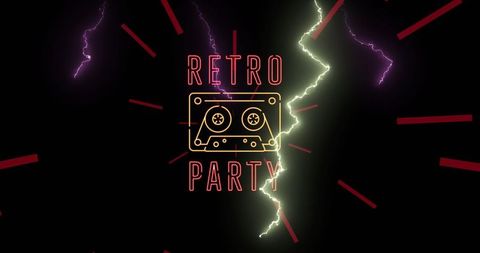 Vibrant retro party with neon tape reflecting 80s nostalgia