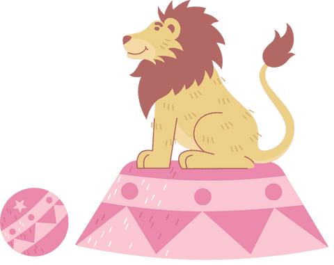 cartoon lion on pink platform with ball in transparent background - Download Free Stock Videos Pikwizard.com