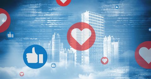 Digital Urban Networking with Social Media Icons Over Skyline