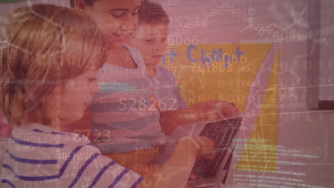 Children Learning on Laptop with Technology Overlay