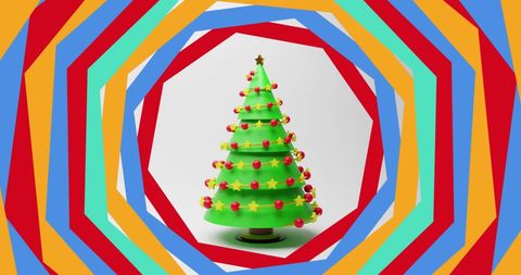 Colorful geometric frame around festive christmas tree