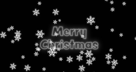 Snowflakes and Merry Christmas Text on Black Background