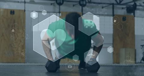 Person Exercising with Health and Fitness Icons Overlay