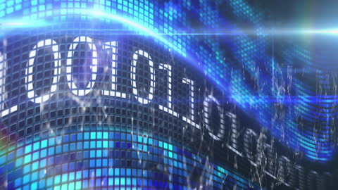 Binary Code Waves on Futuristic Digital Grid