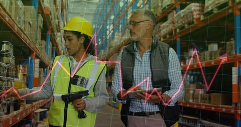Warehouse Management with Digital and Financial Analysis Overlay - Download Free Stock Images Pikwizard.com
