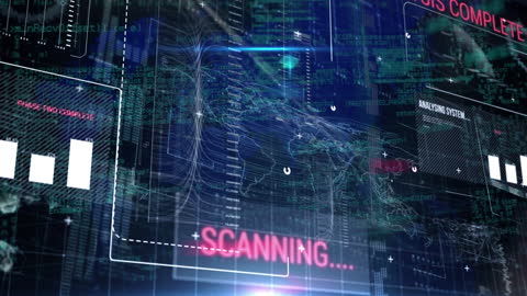 High-Tech Data Processing Interface with Scanning Animation